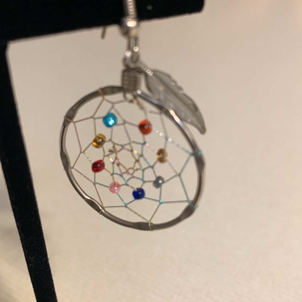 - Dreamcatcher Silver Tone Pierced Earrings - Picture 2 of 2
